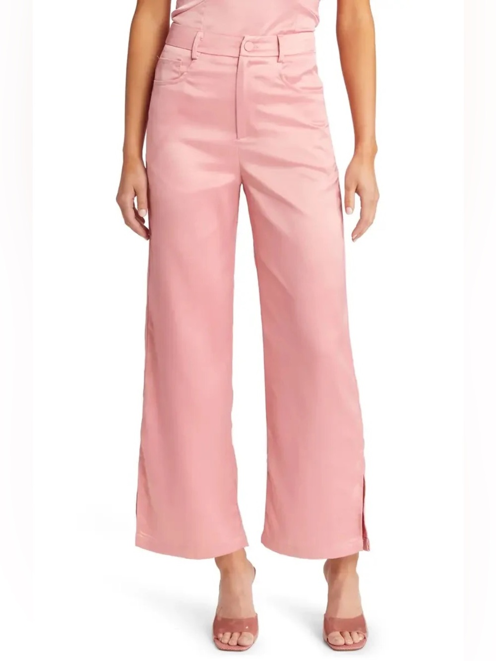 AMYLYNN Cabrini straight leg satin pant in pink -